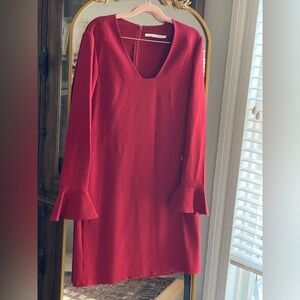 Diane Von Furstenberg DVF Silk Blend Bell Long Sleeve Hazina Shift Red Dress